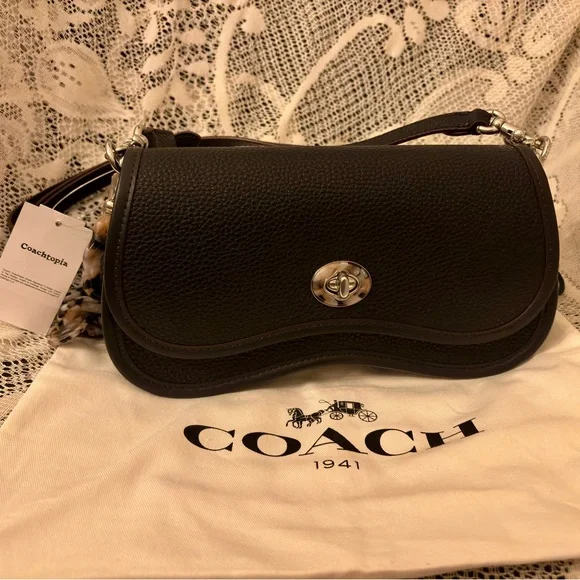 NWT Coach Wavy Dinky Bag Shoulder & Crossbody Coachtopia Black Leather CK113 - Picture 9 of 16